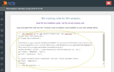 copy the wix analytics snippet code 