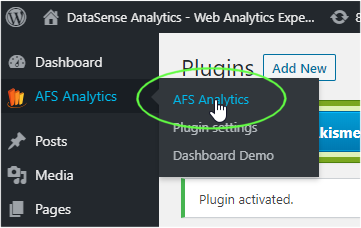 AFS Analytics plugin settings